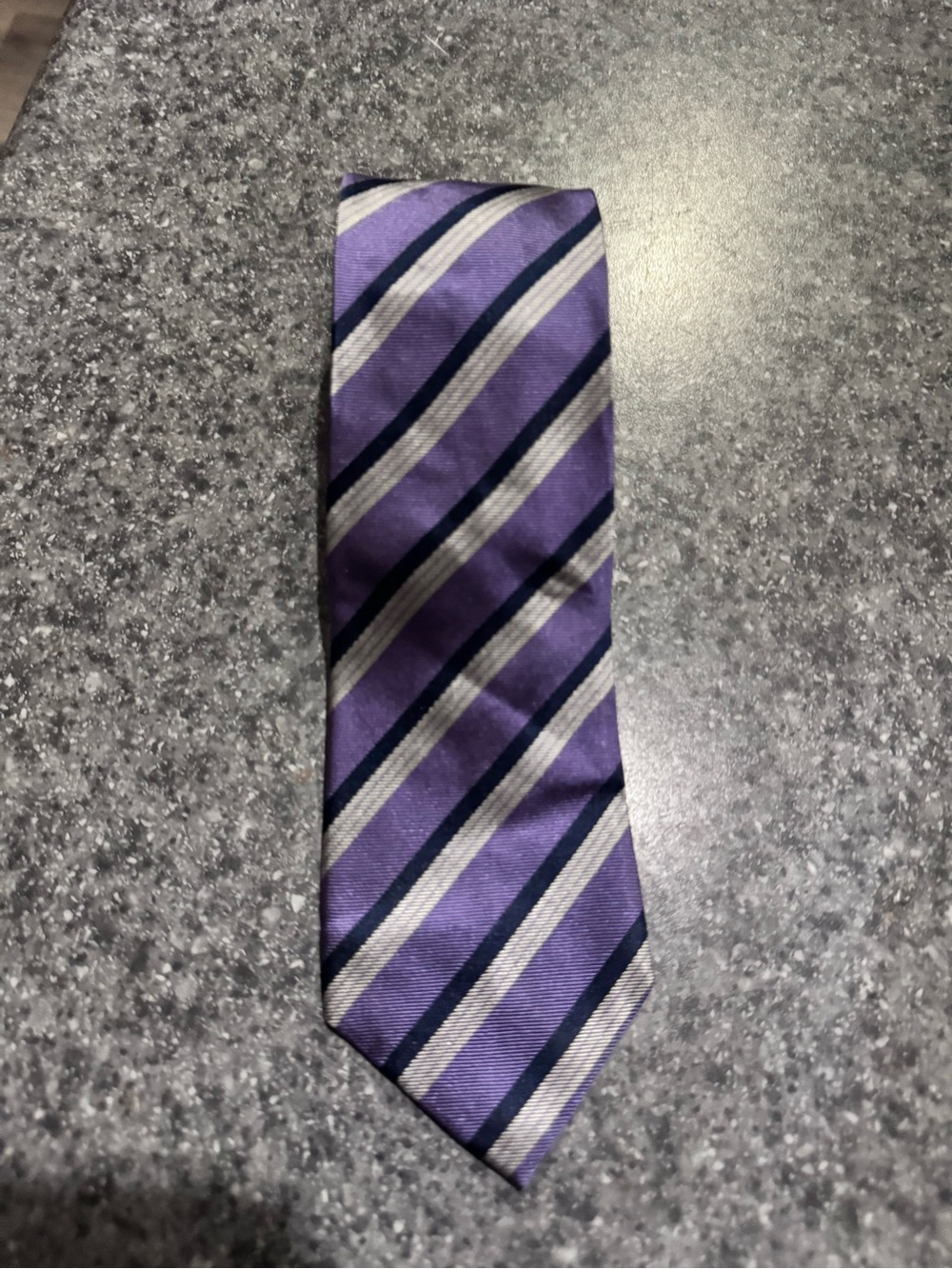 Banana Republic Purple, Silver & Black Striped Silk Tie